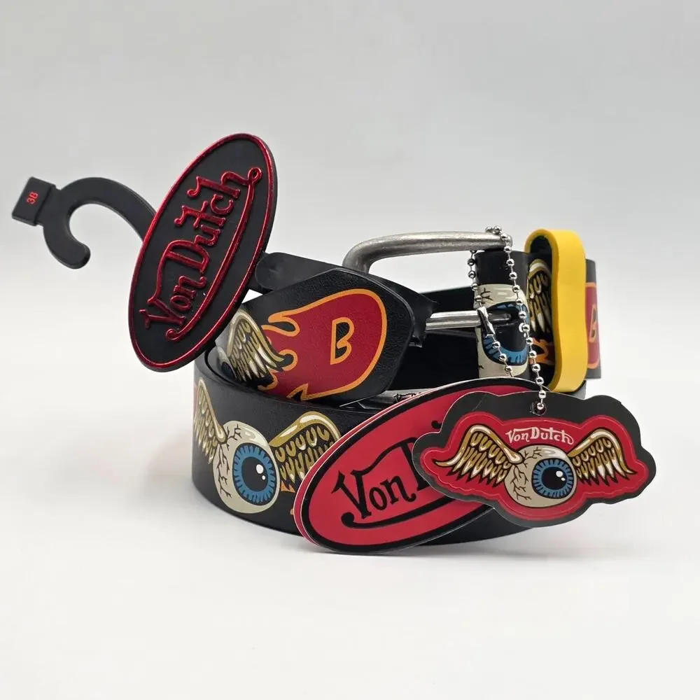 Von Dutch Men's Sz 38 Belt Winged Eyeball Y2K Hot Rod Kustom Kulture Streetwear